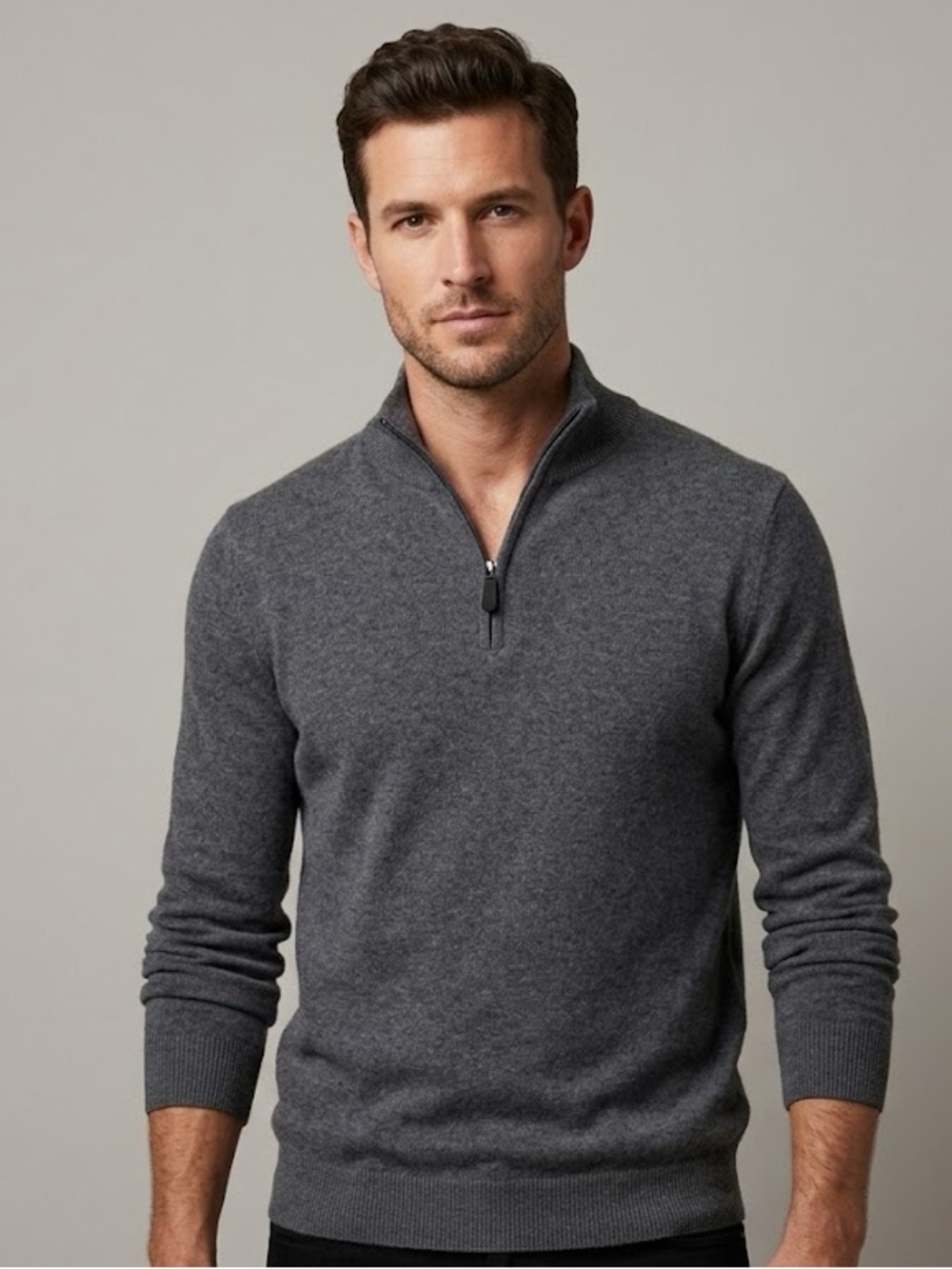 Mantovani Studio 100% Italian Cashmere Quarter Zip Sweater Charcoal Grey M
